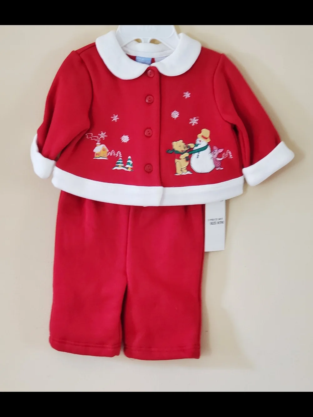 Red Baby Christmas Winnie-the-Pooh Two-Piece Set with White Trim Size 3 Months